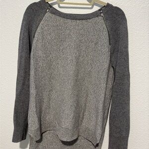 Banana Republic Two-Tone Gray Zip-Shoulder Crewneck Sweater